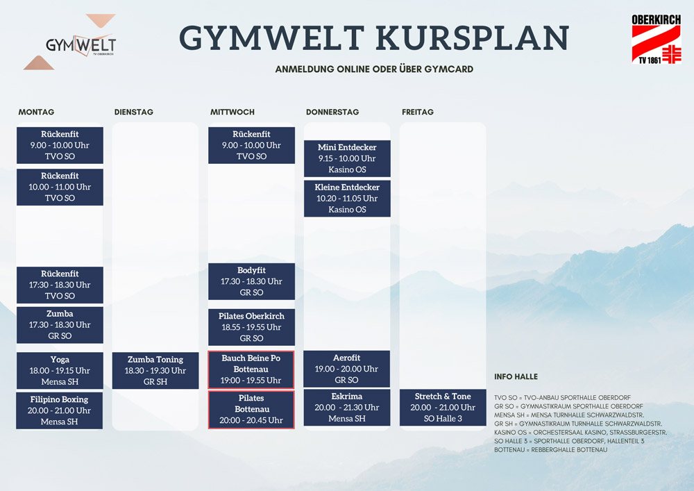 Kursplan der GymnastikWelt des Turnvereins Oberkirch e. V.